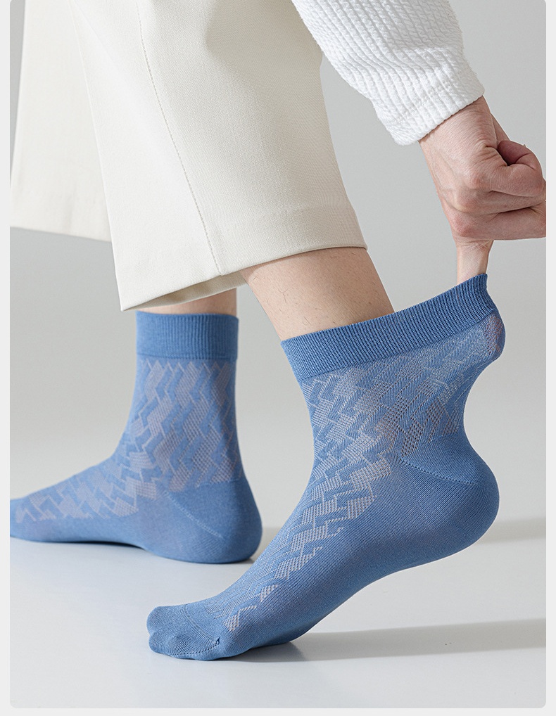 Mens Patterned Crew Mesh Summer Cool Socks Cotton Blend 1 bag include 5 pairs